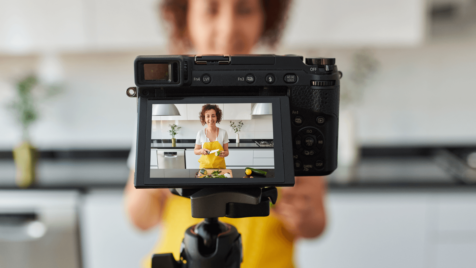A woman creating social media content